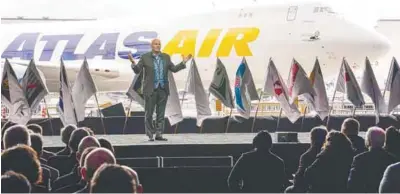  ?? REUTERSPIC ?? Calhoun speaking on stage during the delivery of the final 747 jet at the Boeing plant in Everett, Washington. –