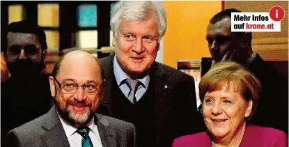  ??  ?? Die Parteichef­s: Martin Schulz von der SPD, Horst Seehofer ( CSU) und Angela Merkel ( CDU)