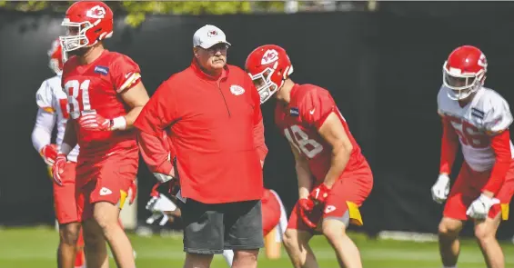  ?? MARK BROWN/GETTY IMAGES ?? For now, Kansas City Chiefs head coach Andy Reid and other coaches won’t be able to have on-field interactio­n with players because of the pandemic.