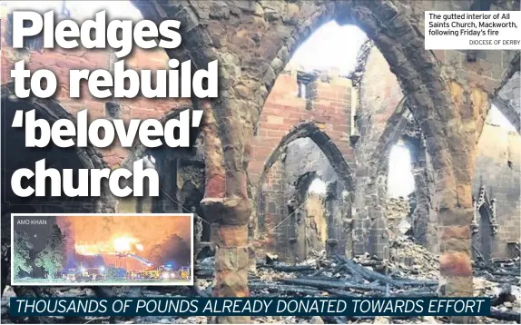  ?? DIOCESE OF DERBY ?? The gutted interior of All Saints Church, Mackworth, following Friday’s fire