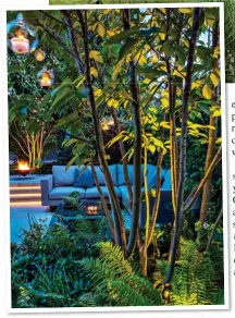  ?? ?? SUMMER RETREAT: Furniture that fits your garden and well-positioned lighting can make it the ultimate entertaini­ng space. Top: A bistro set is perfect for the smaller plot