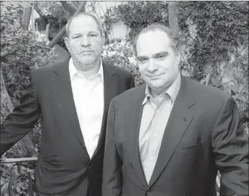  ?? Al Seib Los Angeles Times ?? HARVEY WEINSTEIN, left, with brother Bob, in 2012. The producer’s lawyer said, “Mr. Weinstein never said anything about trading movie roles for sexual favors” in a magazine interview. “You have my word.”