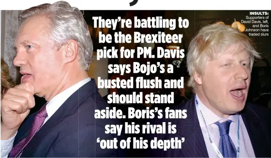  ??  ?? INSULTS: Supporters of David Davis, left, and Boris Johnson have traded slurs