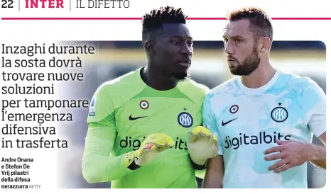  ?? GETTY ?? Andre Onana e Stefan De Vrij pilastri della difesa nerazzurra