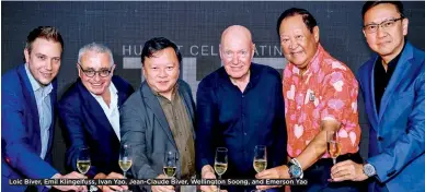  ??  ?? Loic Biver, Emil Klingelfus­s, Ivan Yao, Jean-Claude Biver, Wellington Soong, and Emerson Yao