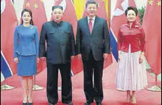  ?? AP ?? North Korean leader Kim Jong Un, his wife Ri Sol Ju, Chinese President Xi Jinping and his wife Peng Liyuan in Beijing.