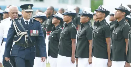  ?? Photo: Ronald Kumar ?? Police Commission­er Brigadier-General Sitiveni Qiliho inspecting the parade at Nasova, Suva, on June 28, 2017.