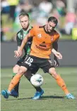  ?? Picture: GETTY ?? Brisbane’s Jack Hingert shields the ball during yesterday’s match.