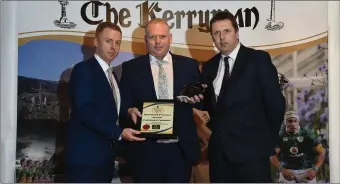  ??  ?? Winners of the Best Retail Premises Award sponsored by McCarthy Insurance Group, left Kevin Sugrue (McCarthy Insurance), Kieran Corcoran (Corcoran Furniture), Danny Cooper, The Kerryman.