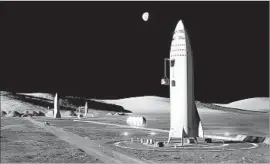  ?? SpaceX ?? AN ARTIST’S rendering shows SpaceX’s proposed BFR, a fully reusable rocket and spaceship system, on the moon. It could be used to help establish a moon base.