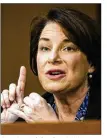  ?? SAMUEL CORUM/POOL VIA AP ?? Sen. Amy Klobuchar, D-Minn., speaks Thursday during the confirmati­on hearing for Supreme Court nominee Amy Coney Barrett before the Senate Judiciary Committee.