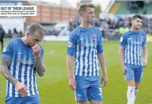  ??  ?? OUT OF THEIR LEAGUE Hartlepool United players can hardly believe their fate as relegation bites