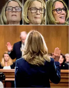  ??  ?? Sotto giuramento/1 Christine Blasey Ford, 51 anni, accusa Kavanaugh di violenza