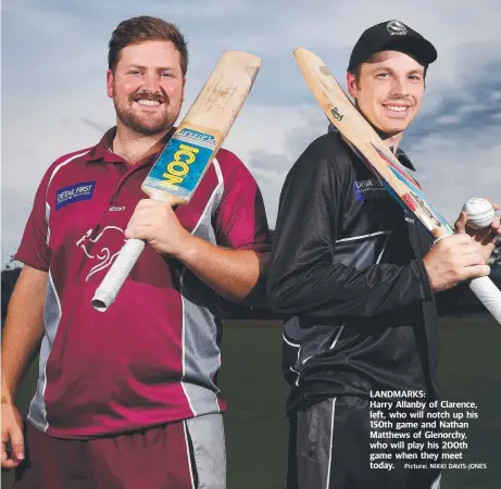  ?? Picture: NIKKI DAVIS-JONES ?? LANDMARKS: Harry Allanby of Clarence, left, who will notch up his 150th game and Nathan Matthews of Glenorchy, who will play his 200th game when they meet today.