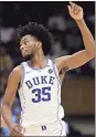  ?? File, Gerry Broome / AP ?? Duke’s Marvin Bagley III (35) celebrates following a basket against South Dakota.