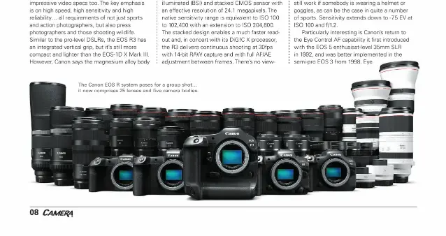  ?? ?? The Canon EOS R system poses for a group shot… it now comprises 25 lenses and five camera bodies.