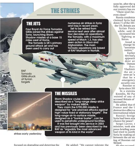  ??  ?? RAF Tornado GR4S struck at Syrian targets
strikes early yesterday