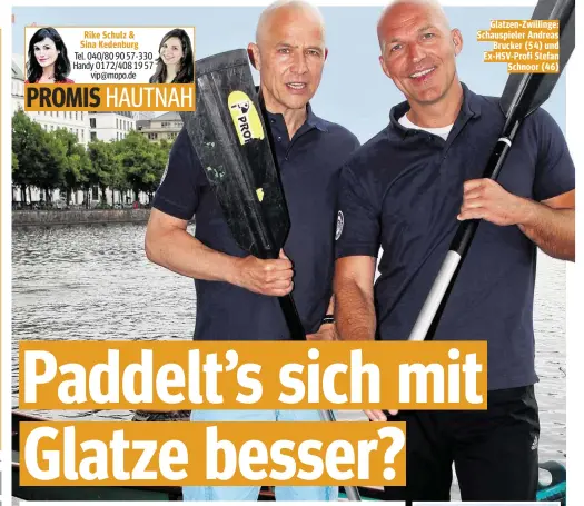  ??  ?? Glatzen-Zwillinge: Schauspiel­er Andreas Brucker (54) und Ex-HSV-Profi Stefan Schnoor (46)