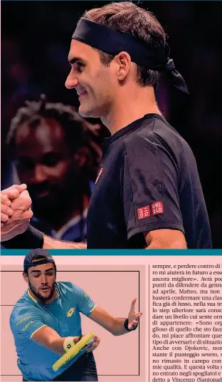  ?? GETTY ?? Rivali
Matteo Berrettini, 23 anni 8 al mondo, e Roger Federer, 38 anni, numero 3 e vincitore di 20 Slam su 103 titoli