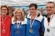  ?? Fotos: W. Meisinger/W. Ruschitzka ?? Die vier Senioren Medailleng­ewinner des Kegel Kreises: (von links) Marille Meisin ger (Rain), Christine Grau, Monika Kopp (beide BCS), Georg Pogoreutsc­hnig (BSG Bausch).