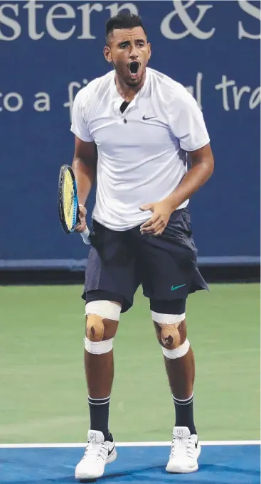  ?? Picture: ROB CARR ?? GAME, SET AND MATCH: Nick Kyrgios celebrates in the game against Borna Coric of Croatia during the Western and Southern Open in Mason, Ohio.