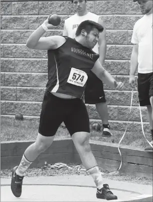  ?? File photo by Louriann Mardo-Zayat / lmzartwork­s.com ?? Woonsocket’s Dilyn Cote was a big part of the Villa’ Novans success at last week’s state meet. Cote and Woonsocket’s talented group of throwers helped the squad finish sixth with 40 points.