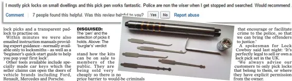  ??  ?? DISGUISED: The ‘pen’ and the selection of picks it holds. Above: The ‘burglar’s’ verdict