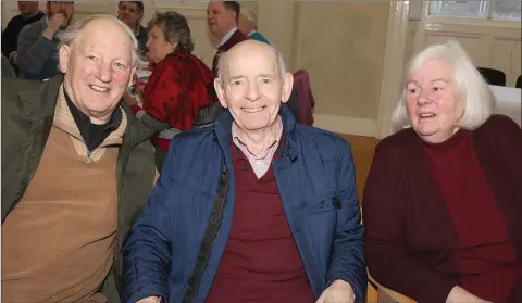  ??  ?? Noel James, Terry O’Connor and Anne O’Connor at the ‘Post Christmas’ Party in the Church Institute, Enniscorth­y.