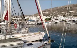  ??  ?? ANCHORS AWEIGH: Attesting to its popularity, the Naoussa boat slip on the island of Paros is crowded, as the solitude of the open sea beckons.