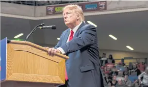  ?? ?? READY FOR OFFICE: Former president Donald Trump speaks at a rally inside the Alaska Airlines Center in Anchorage on July 9. Thousands of pages of Mr Trump’s tax documents were released on Friday.