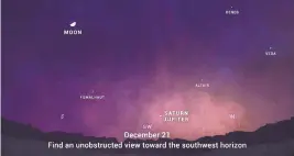  ?? NASA/JPL ?? Astar map of the night sky as seen on Dec. 21 shows the alignment of Saturn and Jupiter that will create a bright“Christmas star”on the southwest horizon.