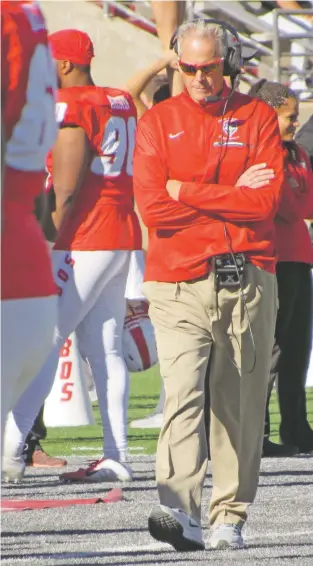  ?? WILL WEBBER/THE NEW MEXICAN ?? Coach Bob Davie wrapped up his seventh season with UNM on Saturday, capping a second straight 3-9 campaign that included seven-game losing streaks to end both years. He is 33-54 as the Lobos’ head coach.