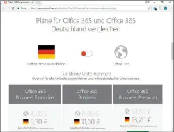  ??  ?? Auf der Website von Office 365 finden Sie einen kleinen Vergleichs­rechner, der die Preise für das internatio­nale und das deutsche Office 365 anzeigt.