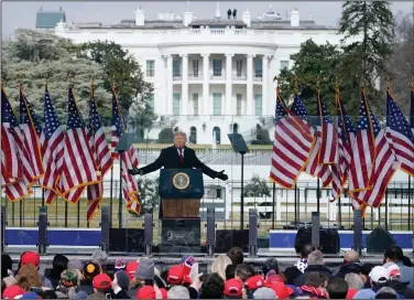  ?? (AP Photo/Jacquelyn Martin) ?? President Donald Trump addresses supporters gathered on the Ellipse, with the White House in the background, on Jan 6.