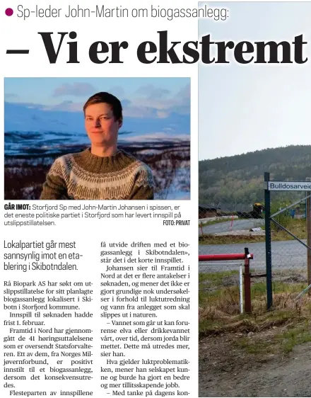  ?? FOTO: PRIVAT ?? GÅR IMOT: Storfjord Sp med John-Martin Johansen i spissen, er det eneste politiske partiet i Storfjord som har levert innspill på utslippsti­llatelsen.