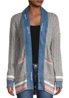  ?? PHOTO COURTESY SAKSOFF5TH.COM ?? DENIM-TRIM BOYFRIEND CARDIGAN