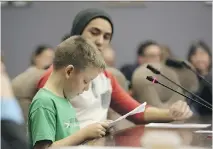  ?? JEAN LEVAC ?? Danny Martin makes a presentati­on at Monday night’s school board meeting.