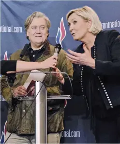  ?? Ansa ?? Ospite d’onore Stephen Bannon con Marine Le Pen al congresso