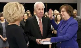  ?? NEW YORK ATTORNEY GENERAL’S OFFICE VIA AP ?? In this photo provided by the New York Attorney General’s Office, Solicitor General Barbara Underwood, right, takes the oath of office at the State Capitol in Albany, N.Y., Tuesday, May 7, 2018. Underwood became the state’s acting Attorney General...