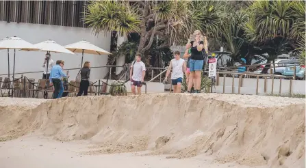  ?? Picture: JERAD WILLIAMS ?? Significan­t beach erosion at Burleigh Heads after six straight days of pounding surf along the Gold Coast.