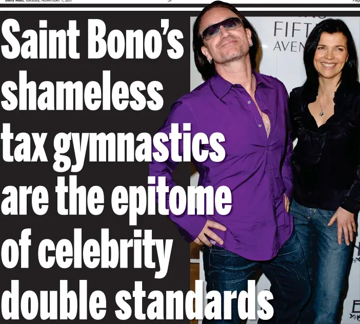  ??  ?? Jetset philanthro­pist: U2 lead singer Bono with his wife, Ali Hewson