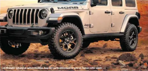  ?? –DR ?? Les Wrangler (photo) et autres modèles Jeep ont particuliè­rement la cote en Suisse cette année.