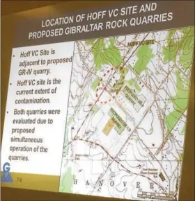  ?? DIGITAL FIRST MEDIA FILE PHOTO ?? This image from a previous New Hanover zoning hearing shows the proximity of the Good’s Oil pollution site to the quarry expansion approved Thursday night.
