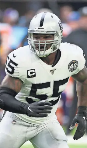  ?? JIM MONE/AP ?? Raiders outside linebacker Vontaze Burfict, seen Sept. 22, has been suspended for the rest of the season for a helmet-to-helmet hit on Colts tight end Jack Doyle on Sunday.