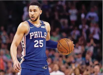  ?? MADDIE MEYER/GETTY IMAGES ?? The 76ers’ Ben Simmons dribbles against the Celtics during the second quarter of Game 2 of the Eastern Conference semifinals Wednesday at TD Garden in Boston.