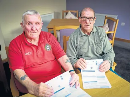  ??  ?? Dave Blane, 79, left, and Drew Barnes, 73, in Den Court. Picture: Steve Brown.