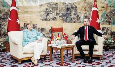  ?? Ansa ?? Relazioni pericolose La cancellier­a Angela Merkel e il presidente turco Recep Tayyip Erdogan