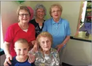  ??  ?? Close friends turned out to help Ethel DeGroff, lower right, celebrate her 99th birthday on Tuesday. At back, left to right, are Carol Yates, Eeleen Williams and Susan Snyder Ryan. At lower left is Yates’s grandson, Trevor Yates.