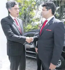  ??  ?? Acting Prime Minister, Attorney-General, Aiyaz Sayed-Khaiyum, with French Ambassador, Sujiro Seam on May 10, 2018.