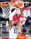  ??  ?? United States’ Bam Adebayo (13) shoots against Spain’s Willy Hernangome­z (14) during the first half of an exhibition basketball game in preparatio­n for the Olympics, on July 18, in Las Vegas. (AP)